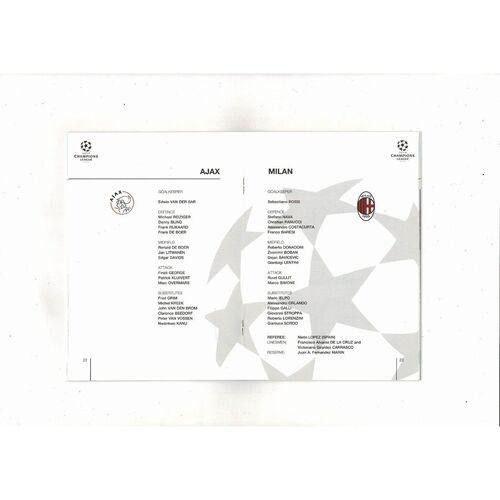 Ajax v AC Milan UEFA Champions League Football Programme 1994/95