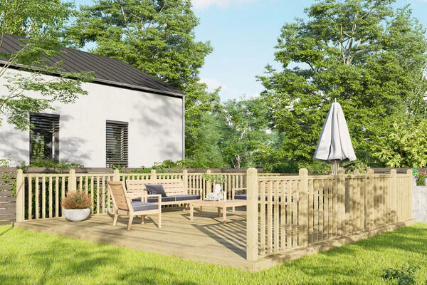 20x20 Wooden Decking with 3 Handrail Sides