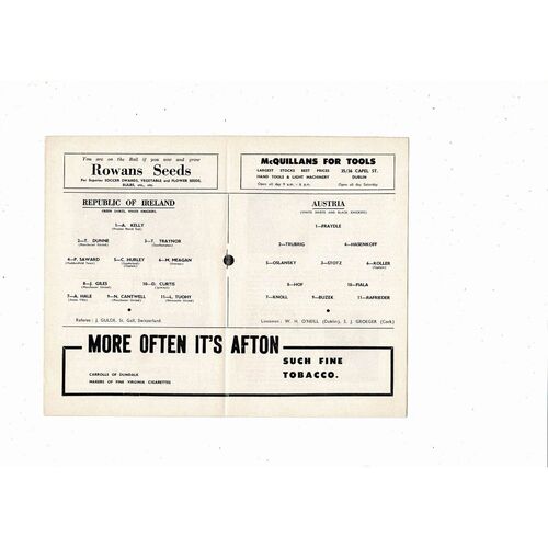 1962 Republic of Ireland v Austria Football Programme
