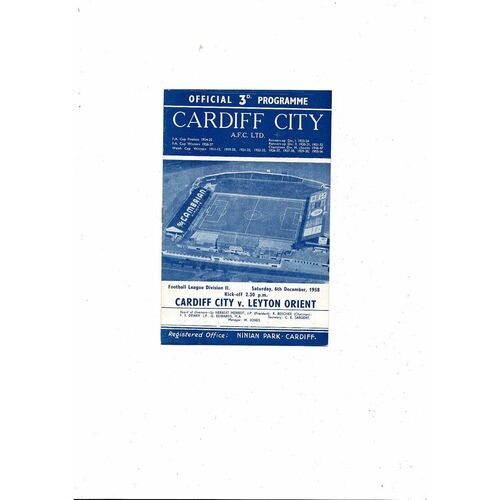 1958/59 Cardiff City v Leyton Orient Football Programme