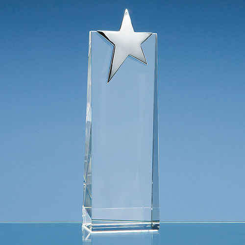 Optical Crystal Rectangle with Silver Star (22.5cm)
