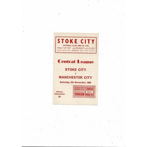 Stoke City v Manchester City Central League Football Programme 1966/67