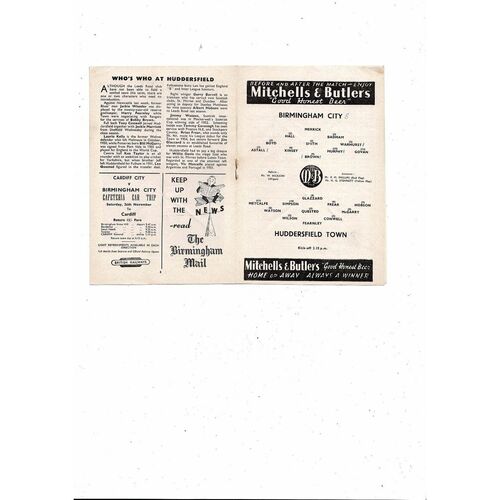 1955/56 Birmingham City v Huddersfield Town Football Programme