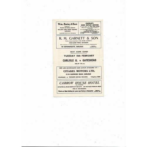 1957/58 Carlisle United v Hartlepool United Football Programme