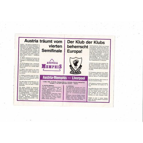 Austria Memphis v Liverpool European Cup Football Programme 1984/85