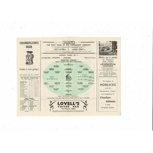 1952/53 Charlton Athletic v Chelsea Football Programme