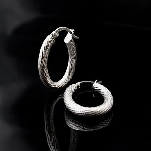 Oval diamond cut white gold creoles