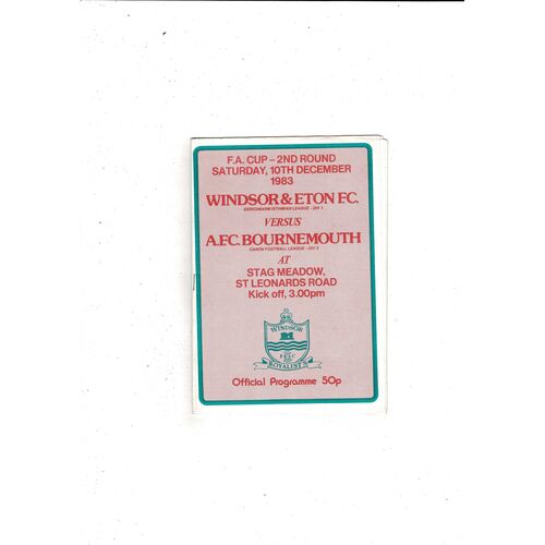 Windsor & Eton v Bournemouth FA Cup Football Programme 1983/84