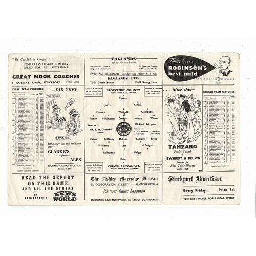 1954/55 Stockport County v Crewe Alexandra Football Programme
