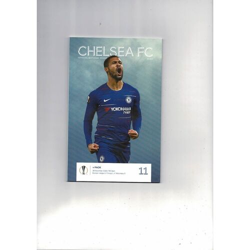 Chelsea v Paok Europa League Football Programme 2018/19
