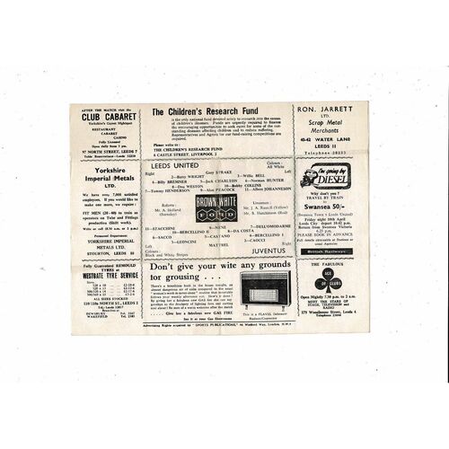 Leeds United v Juventus Friendly Football Programme 1963/64