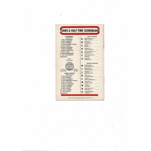 1972/73 Liverpool v Leeds United Football Programme