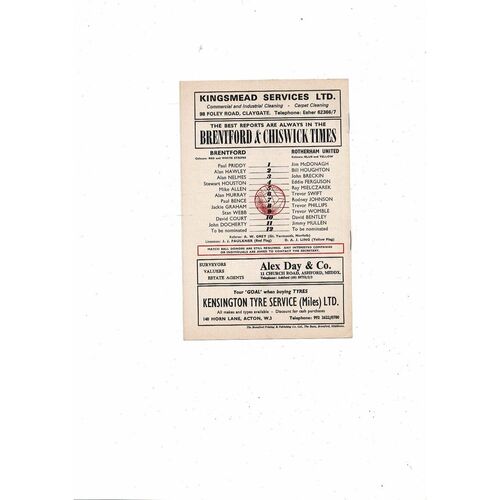 1972/73 Brentford v Rotherham United Football Programme