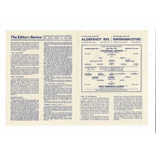 1957/58 Tottenham Hotspur v West Bromwich Albion Football Programme