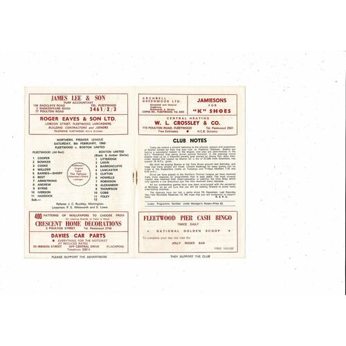 1968/69 Fleetwood v Boston United Northern Premier League Football Programme