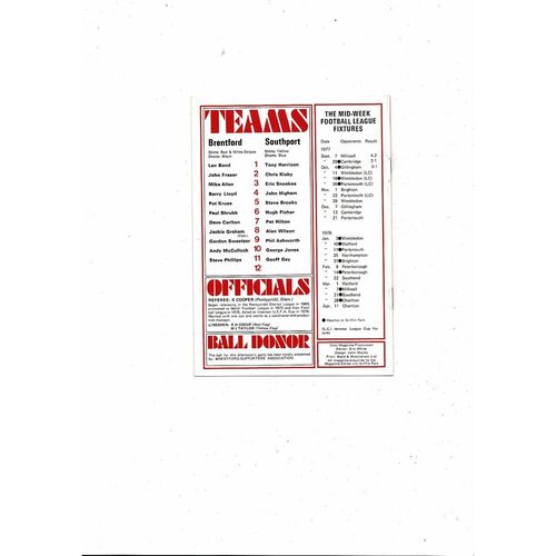 1977/78 Brentford v Southport Football Programme