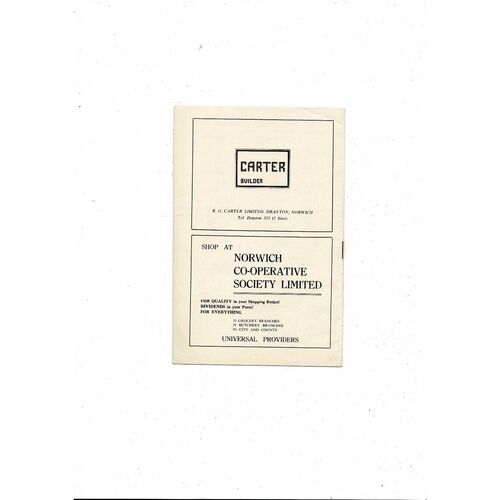 Norwich City v Belgrade Sports Club Friendly Football Programme 1961/62