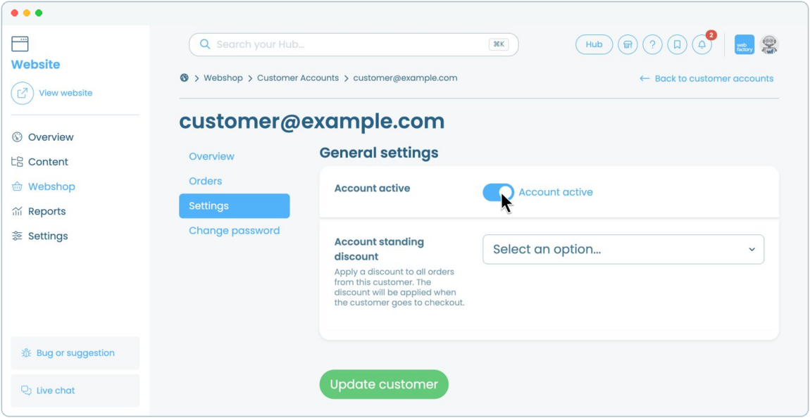 How to deactivate or remove a Webshop customer account | Webfactory Support | Webfactory