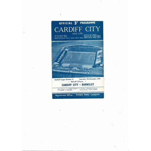 1957/58 Cardiff City v Barnsley Football Programme