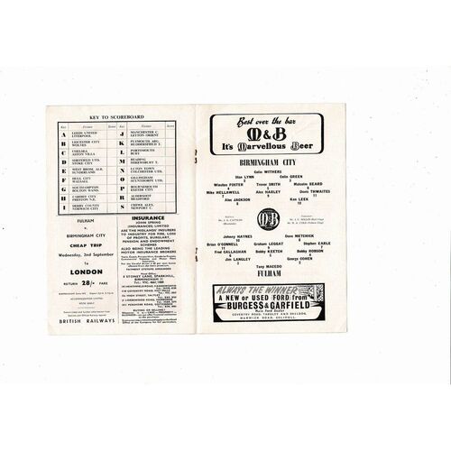 1964/65 Birmingham City v Fulham Football Programme