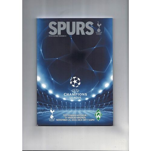 Tottenham Hotspur v SV Werder Breman Champions League Football Programme 2010/11