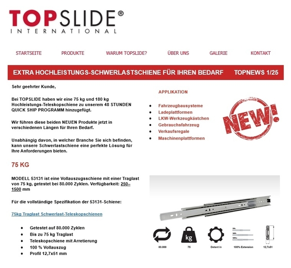 TOPNEWS -  EXTRA HOCHLEISTUNGS-SCHWERLASTSCHIENE 