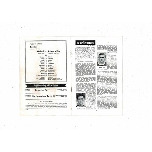 Walsall v Aston Villa Friendly Football Programme 1968/69 August