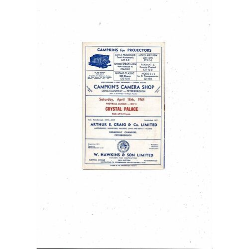 Peterborough United v Spandauer Sport Friendly Football Programme 1963/64