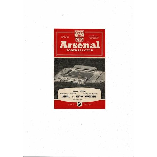 1959/60 Arsenal v Bolton Wanderers Football Programme