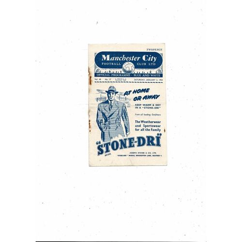 1953/54 Manchester City v Sunderland Football Programme