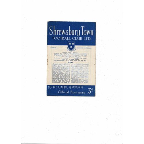 1952/53 Shrewsbury Town v Swindon Town Football Programme