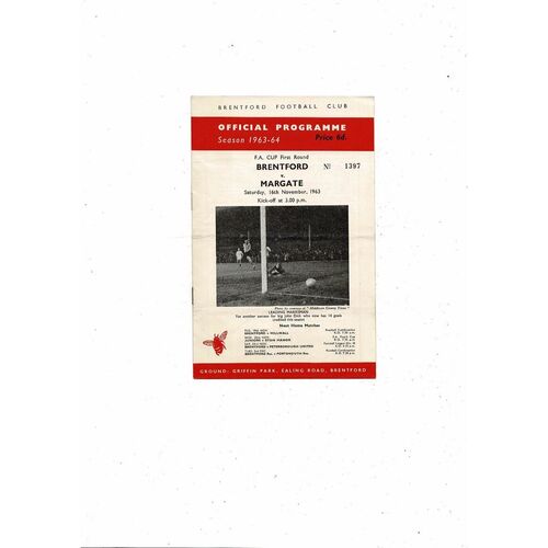 Brentford v Margate FA Cup Football Programme 1963/64