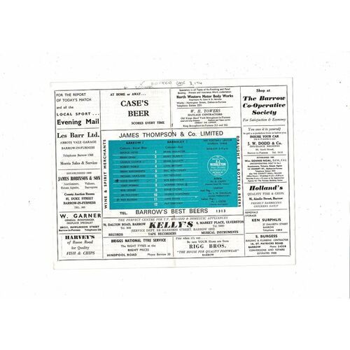 1969/70 Barrow v Barnsley Football Programme