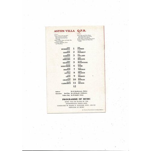 1976/77 Aston Villa v Queens Park Rangers League Cup Semi Final Replay Football Programme @ Arsenal