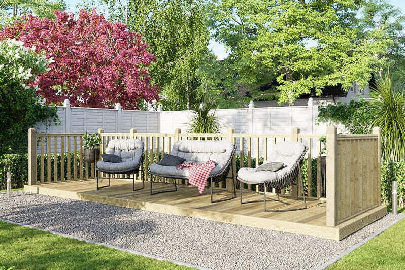 6x20 Wooden Decking with 3 Handrail Sides