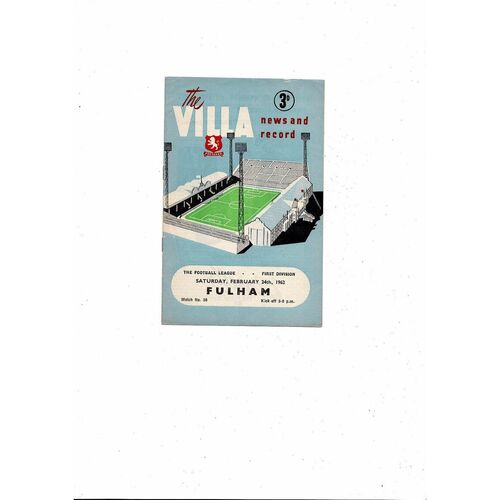 1961/62 Aston Villa v Fulham Football Programme