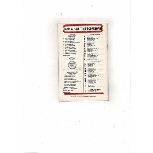 1972/73 Liverpool v Norwich City Football Programme + League Review