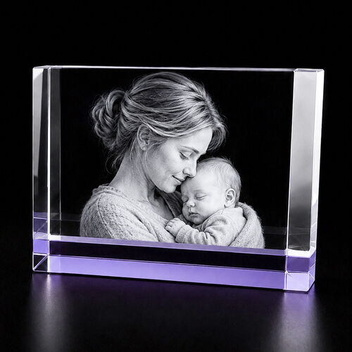 3D Crystal Photo Gift – Lilac Crystal Block 12×8×6cm