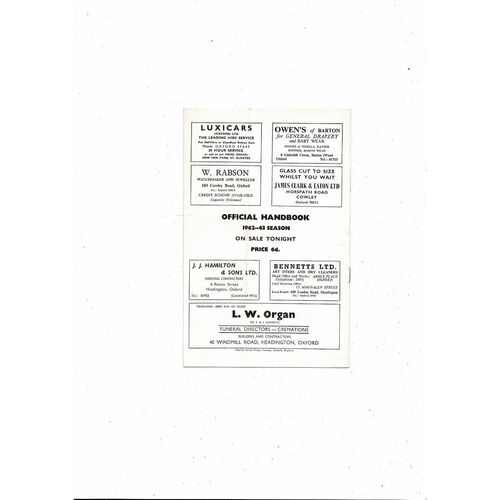 Oxford United v Swindon Town Pat Quatermain Testimonial Football Programme 1962/63