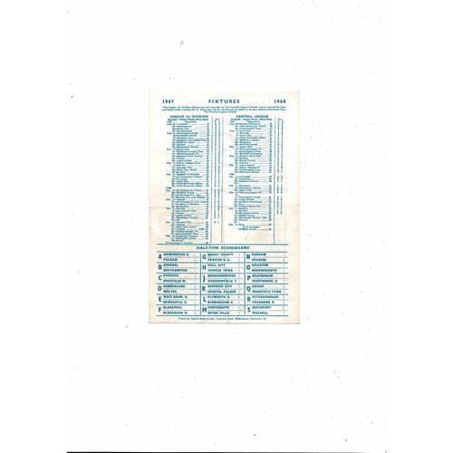 Manchester City v Manchester United Central League Football Programme 1967/68