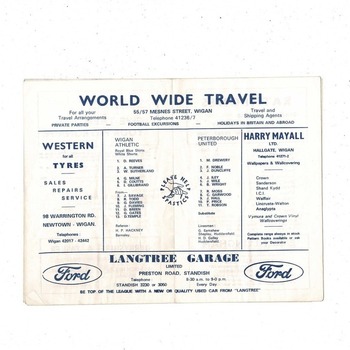 Wigan Athletic v Peterborough United FA Cup Football Programme 1970/71