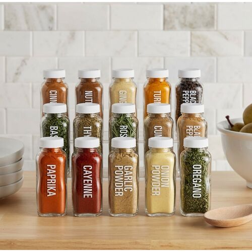 Talented Kitchen 134 Piece All Caps Spice Jar Sticker Set – White Labels on Clear Background