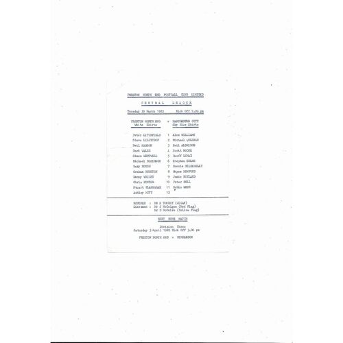 Preston v Manchester City Central League Football Programme 1981/82