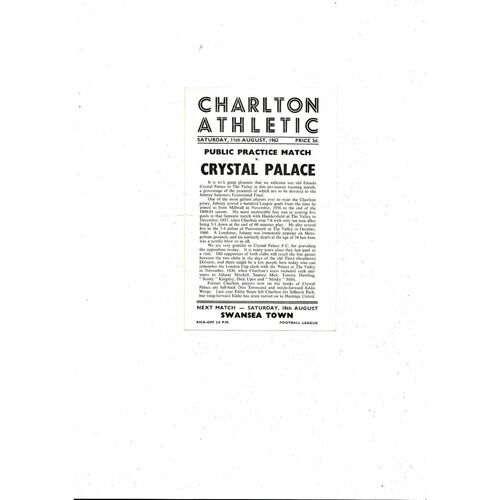 Charlton Athletic v Crystal Palace Friendly Football Programme 1962/63
