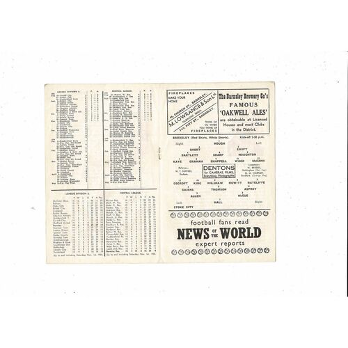 1958/59 Barnsley v Stoke City Football Programme