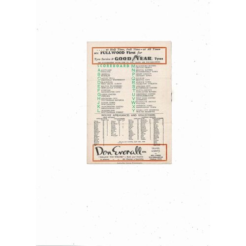1957/58 Wolves v Preston Football Programme