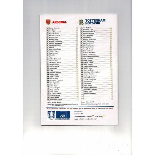 2001 Arsenal v Tottenham Hotspur FA Cup Semi Final Football Programme
