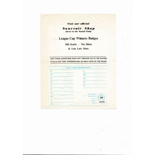 Manchester City v Leeds United Central League Football Programme 1975/76