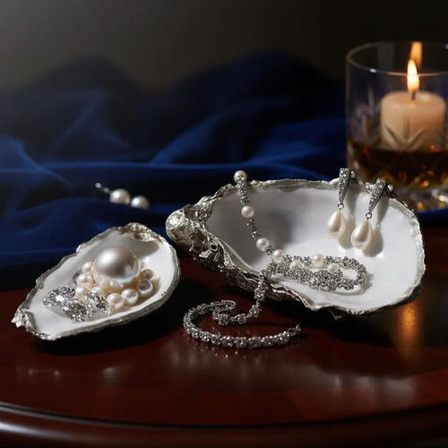 Handcrafted Oyster Shell Trinket Box – Platinum Finish