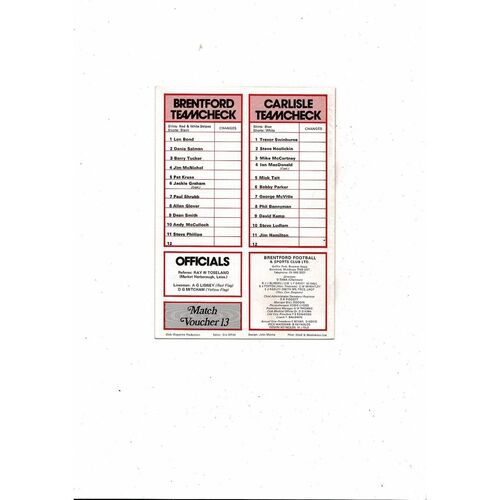 1978/79 Brentford v Carlisle United Football Programme